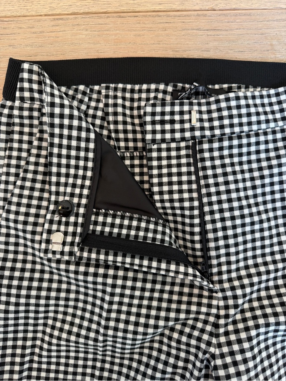 Zara Black White Gingham Check Straight Leg Ankle Pants Women’s Large - Picture 4 of 6
